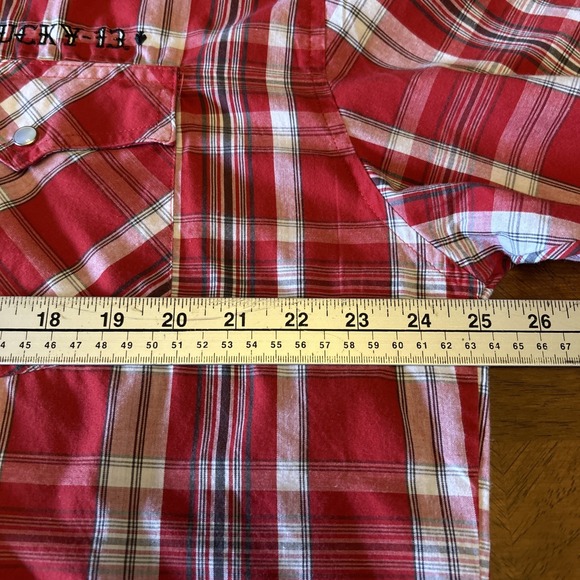 Lucky 13 Ride Culture Plaid Red Button Up Short Sleeve Shirt 2XL Dead Man's Hand - Picture 15 of 16